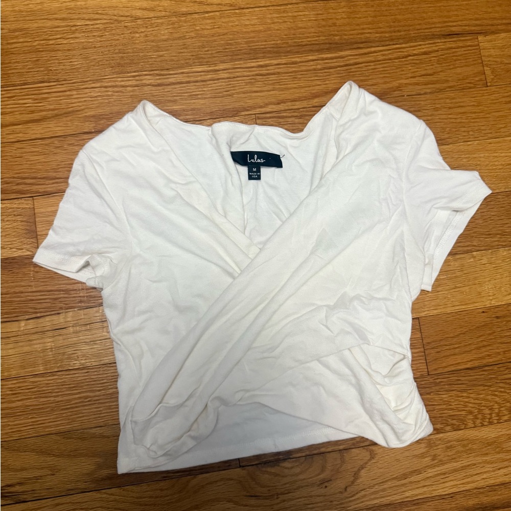 Lulu's White Short Sleeve Wrap Top